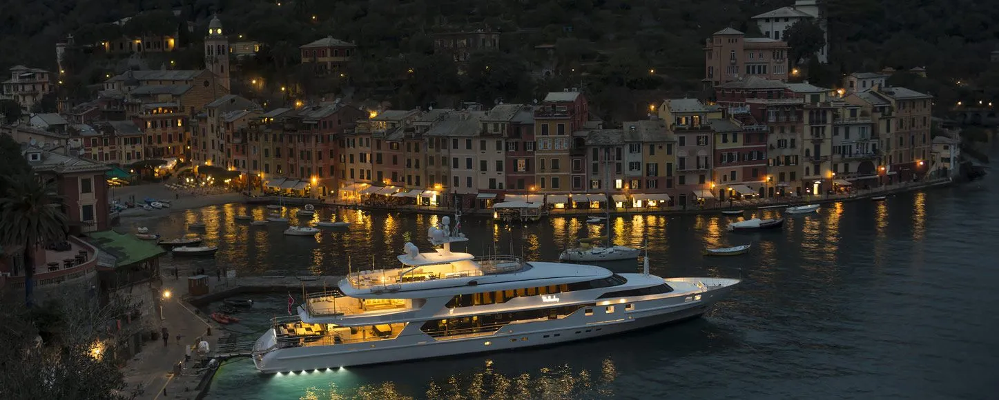 Charter corporate yacht The Wellesley at dusk