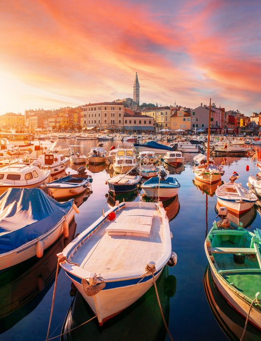 Fishing boats moored in a harbor in Croatia