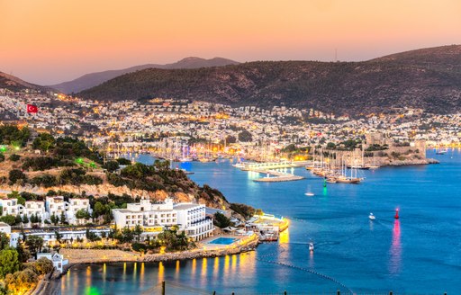 Beautiful Bodrum marina at sunset in Turkey