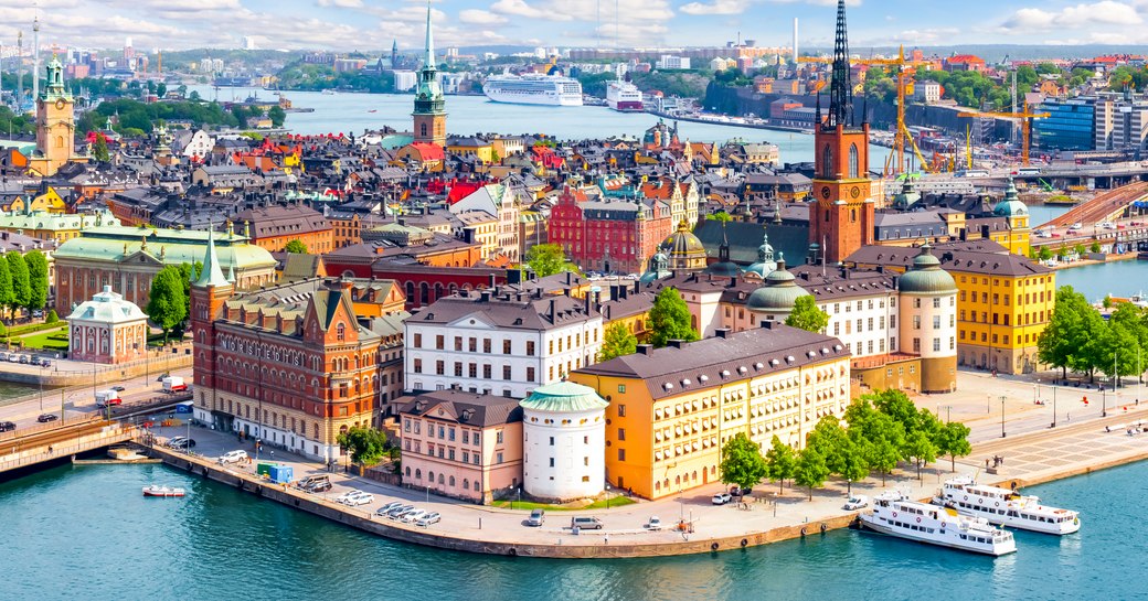 Stockholm old town (Gamla Stan) cityscape from City Hall top, Sweden