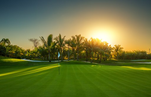 Golf course in the Caribbean at sunset