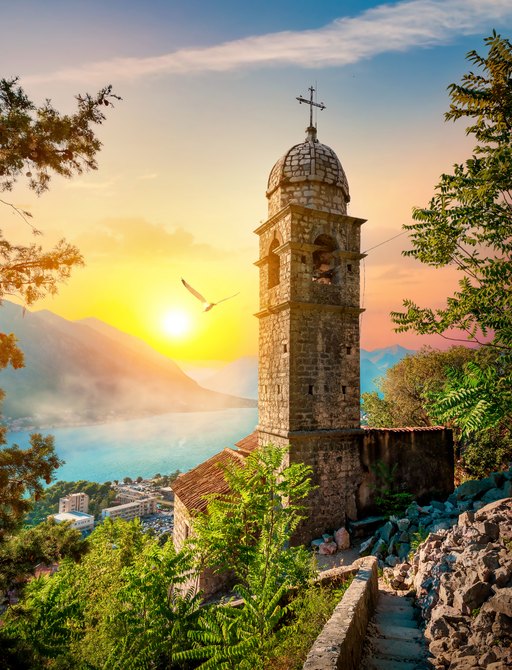 Church of Our Lady of Remedy in Kotor at sunset