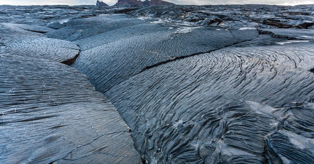 Pahoehoe lava field. Volcanic landscape of Santiago Island. Galapagos Islands, Ecuador