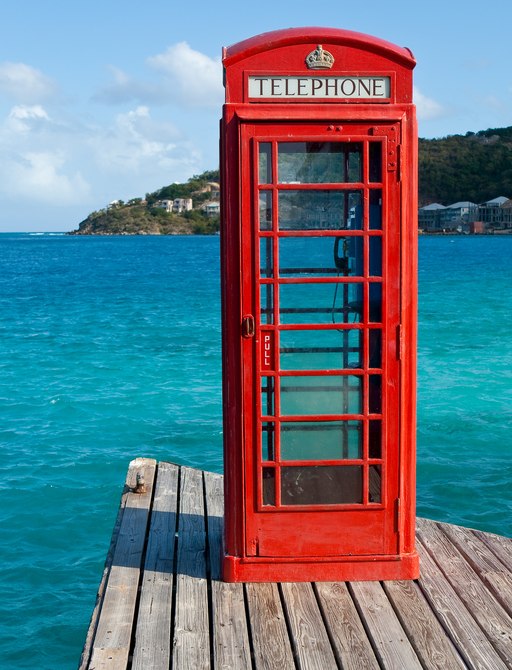 Red phone box on a tropical island in the BVIs, Caribbean