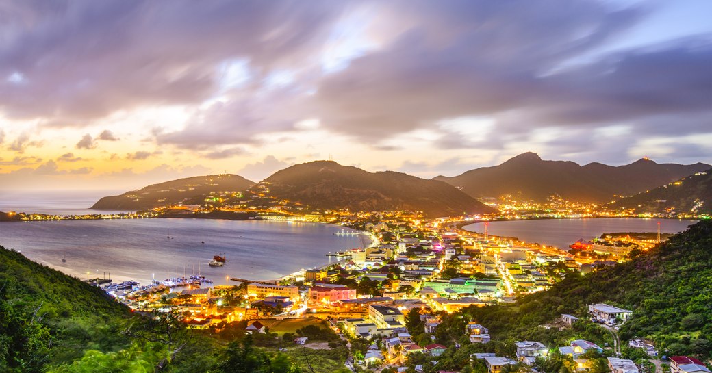 Caribbean island of St Martin at night